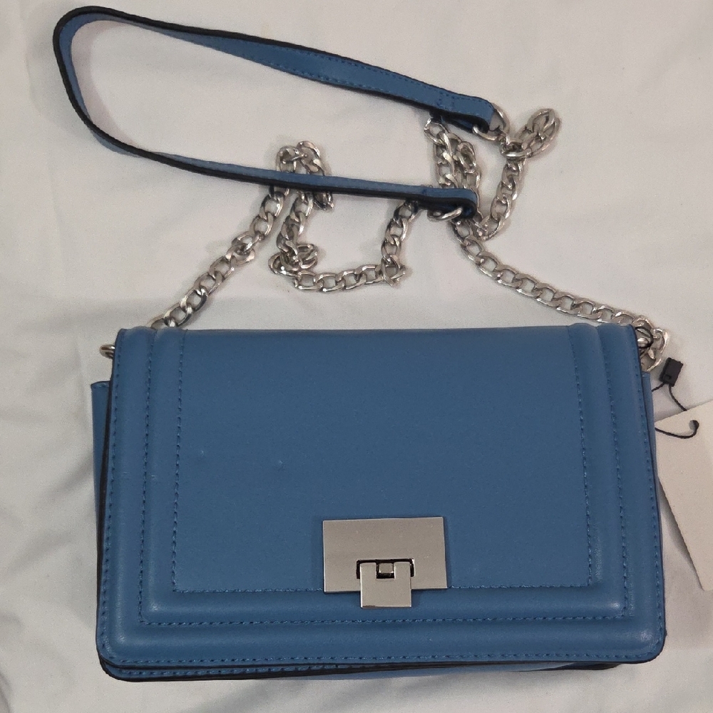 STRADIVARIUS, Blue Crossbody Bag with Silver Chain🧿